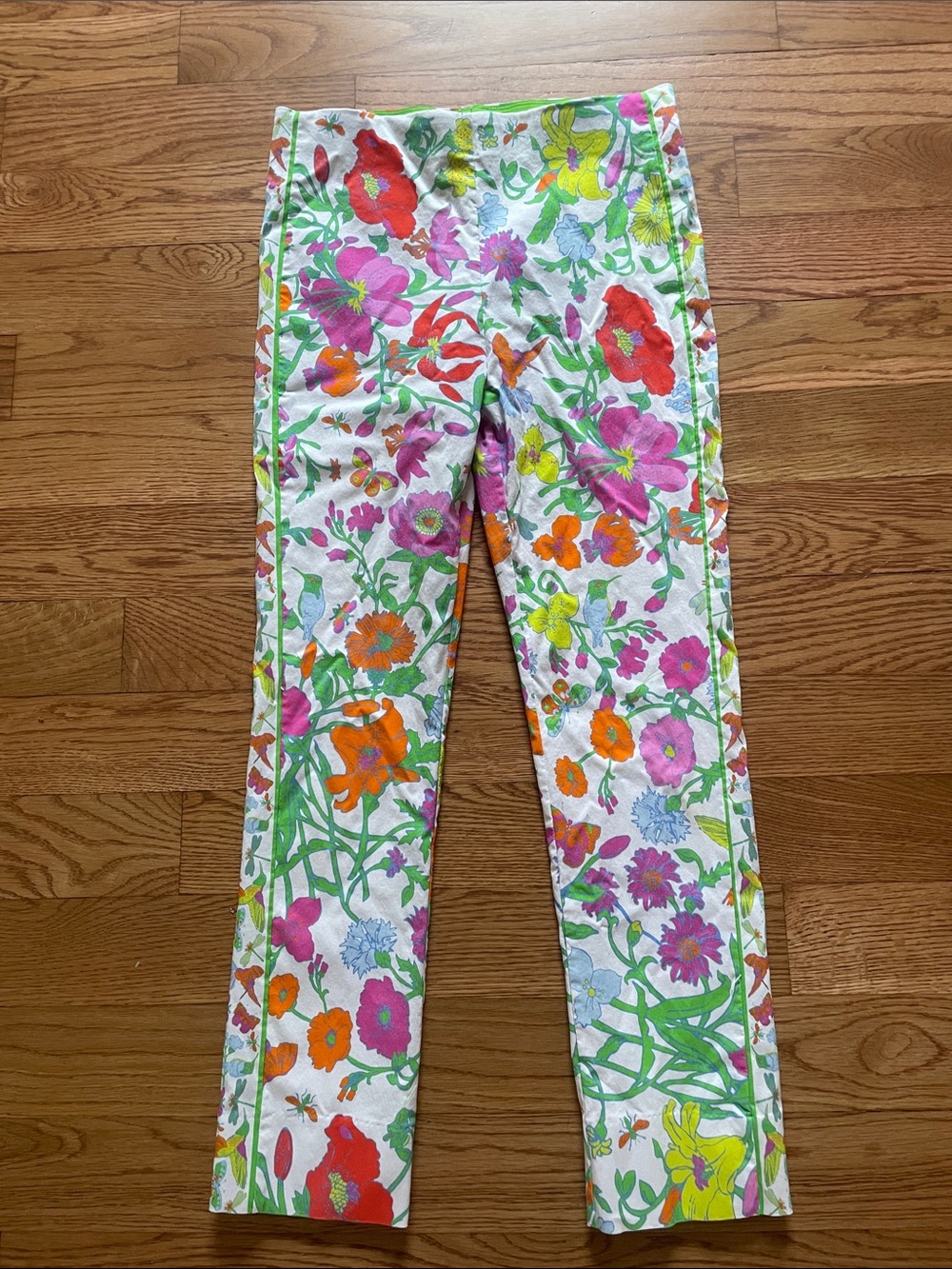 Gretchen Scott Designs White Skinny Pants with Pink, Orange & Green Floral Print